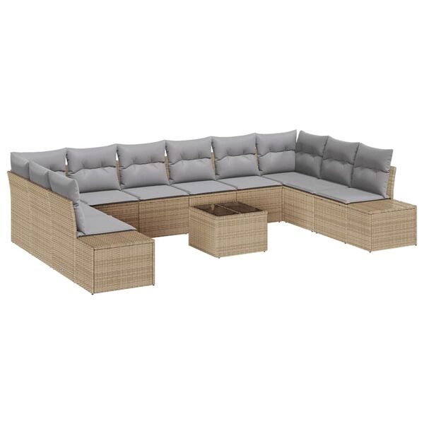 vidaXL Havesofa S&aelig;t med pude 11 pcs Beige polyrattan