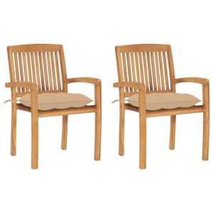 vidaXL havestole 2 stk. med beige hynder massivt teaktr&aelig;