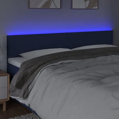 vidaXL sengegavl med LED-lys 200x5x78/88 cm stof blå