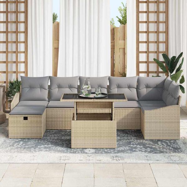 vidaXL Havesofa S&aelig;t 8 pcs Beige polyrattan