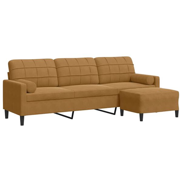 vidaXL 3-personers sofa med fodskammel 210 cm velour brun