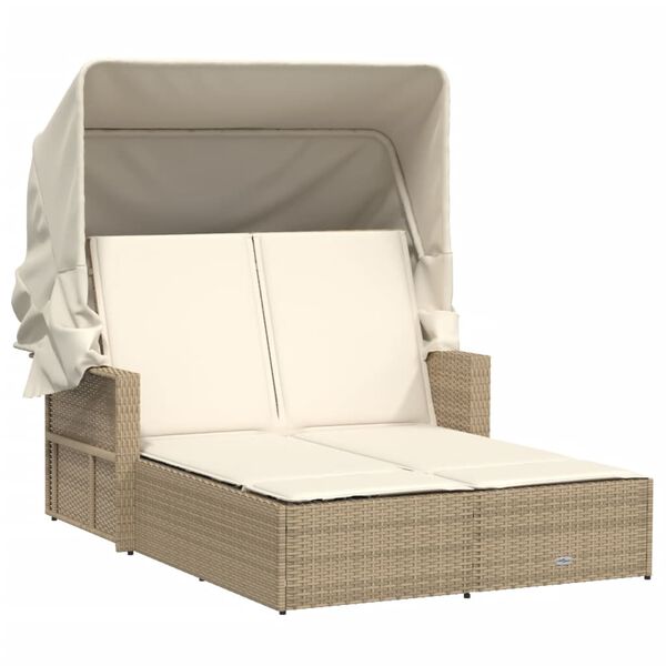vidaXL solseng med baldakin og hynder polyrattan beige