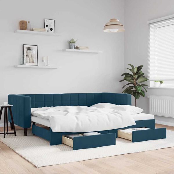 vidaXL daybed med udtr&aelig;k og skuffer 90x200 cm velour bl&aring;