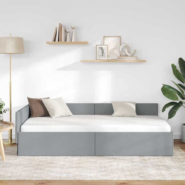 vidaXL Hj&oslash;rnesengramme med hovedg&aelig;rde Lysegr&aring; 90 cm x 200 cm Fl&oslash;jl