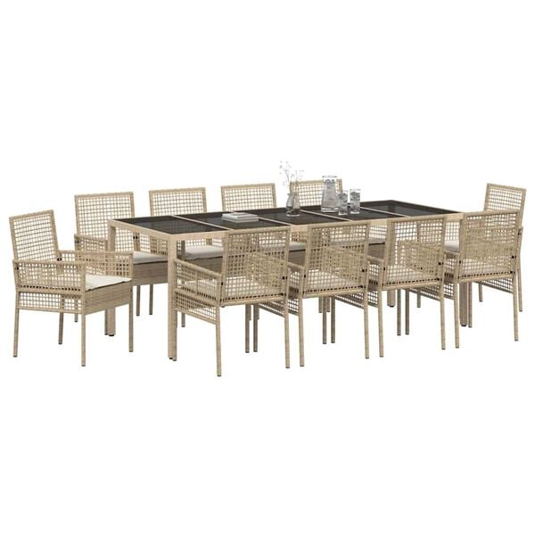 vidaXL Have Spisebordss&aelig;t 11 pcs Beige polyrattan
