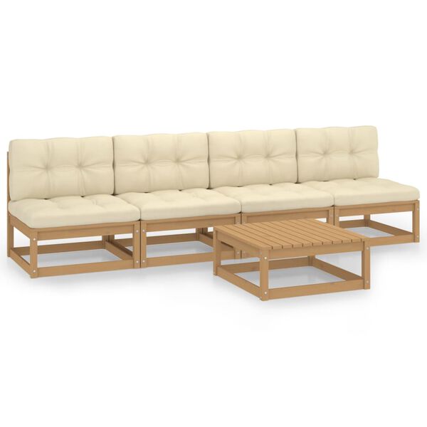 vidaXL loungesæt til haven 5 dele med hynder massivt fyrretræ