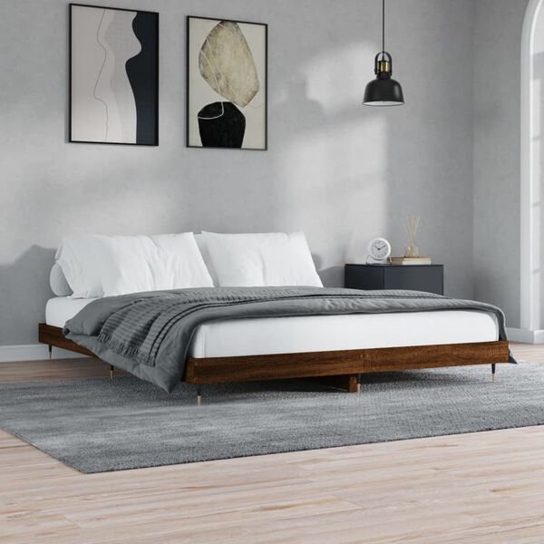 vidaXL sengeramme uden madras 200x200 cm konstrueret træ brun eg