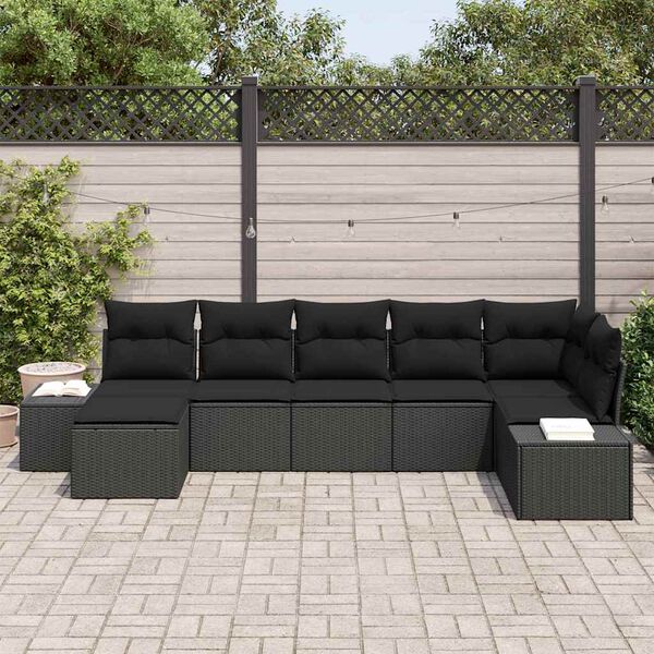 vidaXL Havesofa S&aelig;t med pude med opbevaring 7 pcs Sort polyrattan