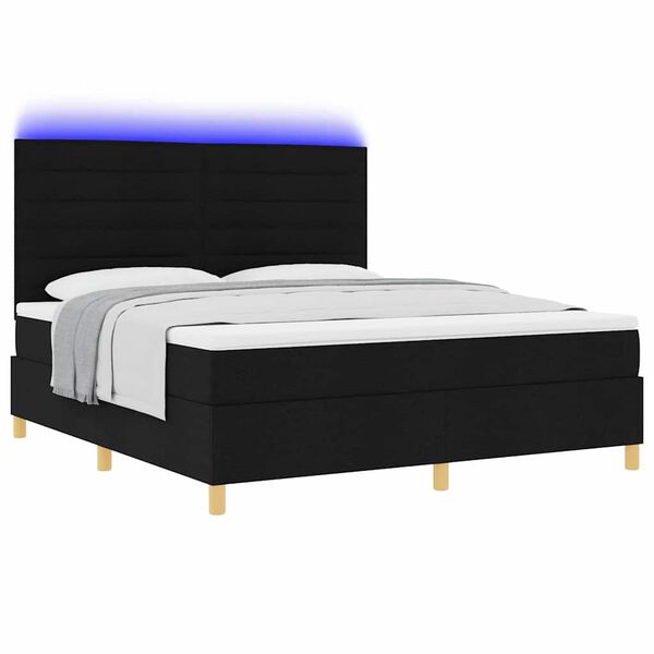 vidaXL LED Box Spring Bed med madras Sort 180 x 200 cm Stof