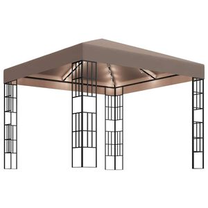 vidaXL pavillon med LED-lysk&aelig;der 3x3 m gr&aring;brun