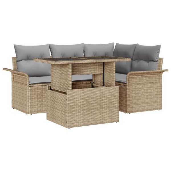 vidaXL Havesofa Sæt med pude med opbevaring 5 pcs Beige Poly rattan