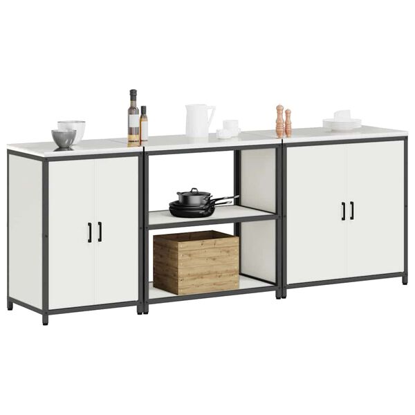 vidaXL K&oslash;kkenopbevaringss&aelig;t med hylde Andet med d&oslash;r 3 pcs Hvid St&aring;l