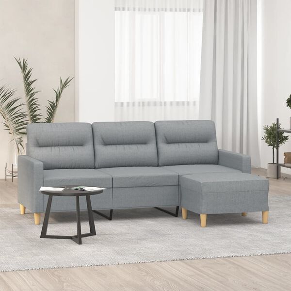 vidaXL 3-personers sofa med fodskammel 180 cm stof Lysegr&aring;