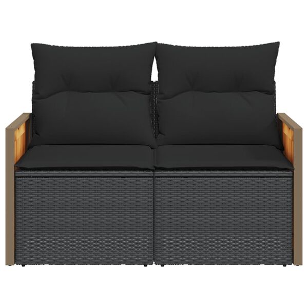vidaXL 2-personers havesofa med hynder polyrattan sort