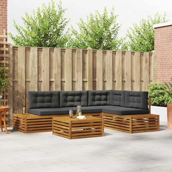 vidaXL Udend&oslash;rs sofagruppe med pude 5 Stk Naturlig og Antracit