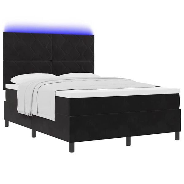 vidaXL LED Box Spring Bed med madras Sort 140 x 200 cm Stof