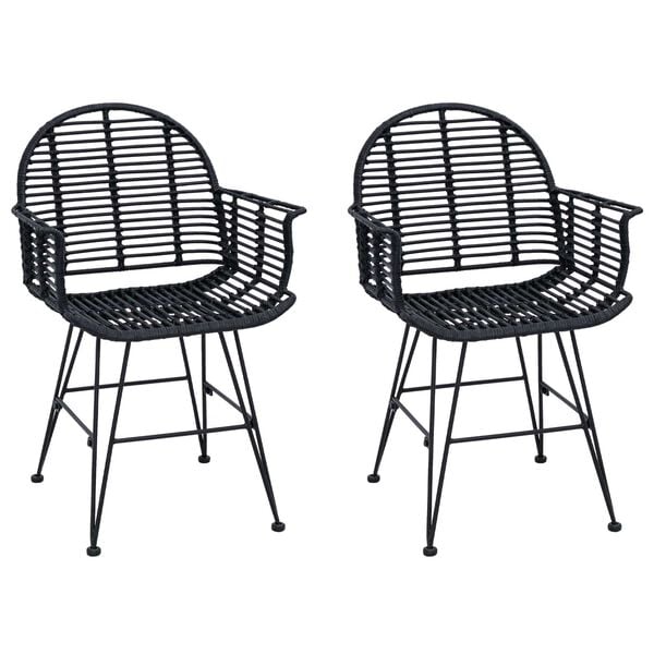 vidaXL Spisestuestol 2 pcs Sort 57 x 54,5 x 85 cm Rattan og Jern