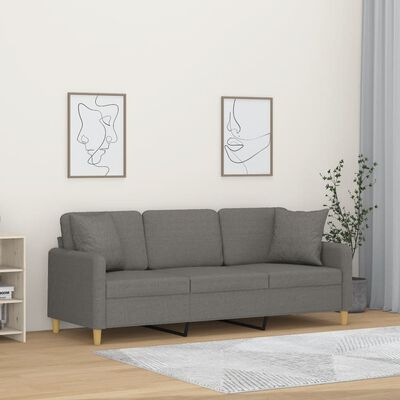 vidaXL 3-personers sofa med puder og hynder 180 cm stof mørkegrå