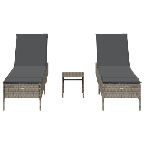 vidaXL liggestoles&aelig;t med hynde 3 dele polyrattan gr&aring;