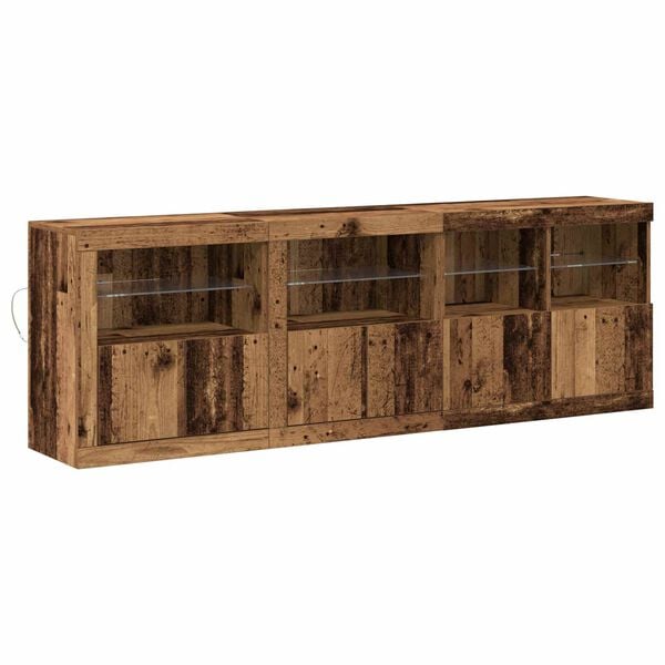 vidaXL LED Sideboard Gammelt tr&aelig; 202 x 37 x 67 cm Konstrueret tr&aelig;