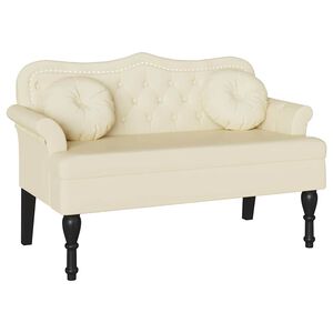 vidaXL Chesterfield b&aelig;nk med pude Creme 120.5 x 65 x 75 cm Faux l&aelig;der