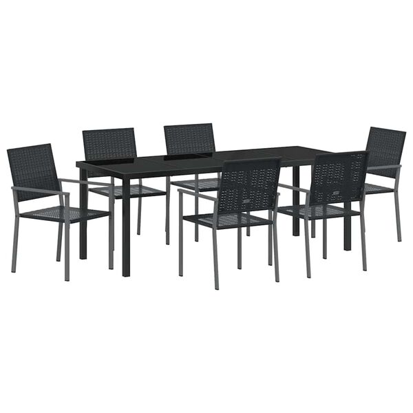 vidaXL Have Spisebordss&aelig;t 7 pcs Sort PE Rattan