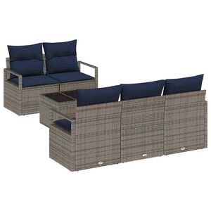 vidaXL Sofa S&aelig;t 6 stk. 5-Antal s&aelig;der Gr&aring; og Marinebl&aring; polyrattan