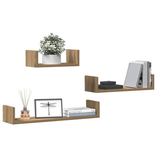 vidaXL væghylder 3 stk. konstrueret træ kunsteg