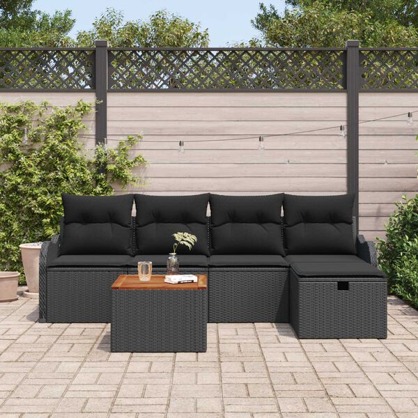 vidaXL Havesofa S&aelig;t med pude med opbevaring 6 pcs Sort Poly rattan