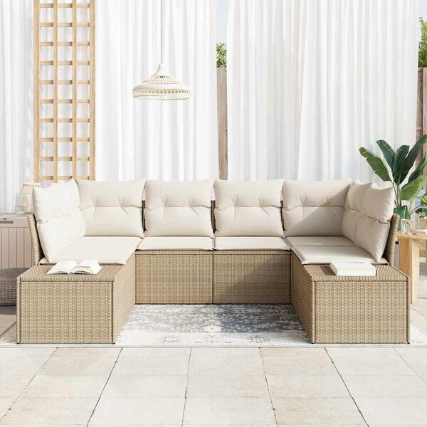 vidaXL Havesofa S&aelig;t med pude 6 pcs Beige polyrattan