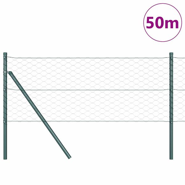 vidaXL Hegnspæl Grøn 50 x 0,6 m (50 mm net) Stål og PVC