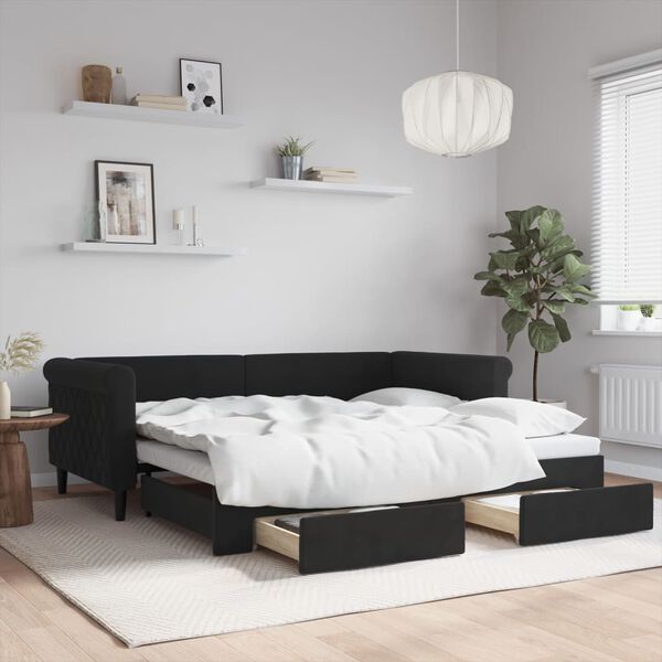vidaXL daybed med udtr&aelig;k og skuffer 90x190 cm velour sort