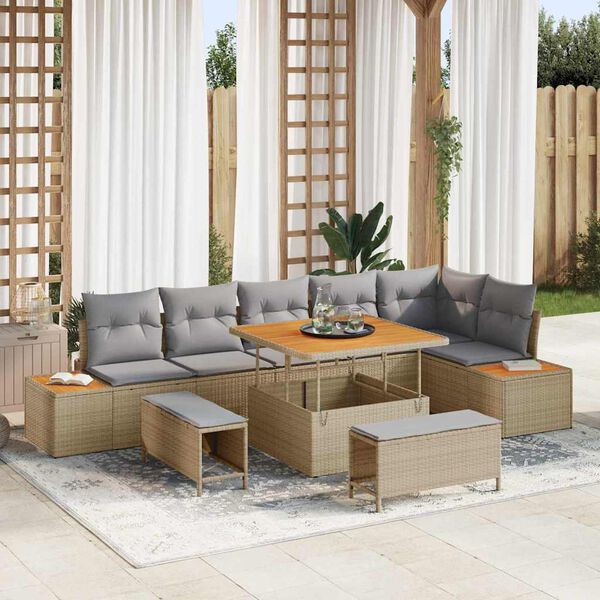 vidaXL Havesofa S&aelig;t 9 pcs Beige polyrattan