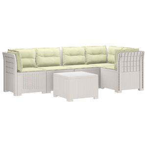 vidaXL 5-personers Havem&oslash;bel Sofa med Hynder Rattan Look PP Hvid