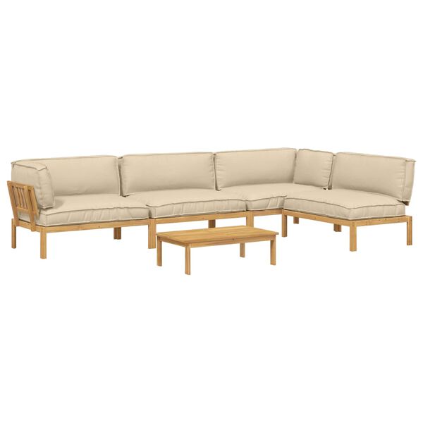 vidaXL Sofa S&aelig;t med pude Ensfarvet 5 pcs Beige Massivt Akacietr&aelig;