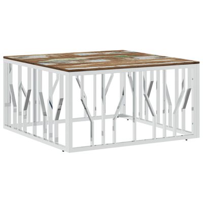 vidaXL sofabord rustfrit stål og massivt genbrugstræ sølvfarvet