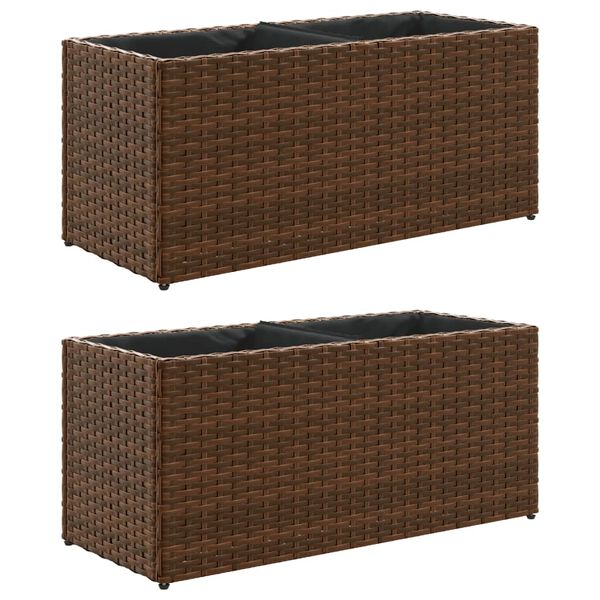 vidaXL plantekasser 2 stk. med 2 potter 72x30x32 cm polyrattan brun