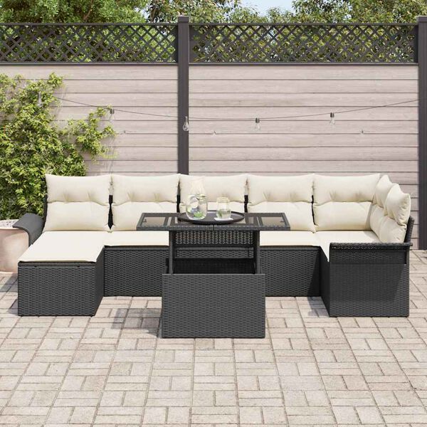 vidaXL Havesofa S&aelig;t med pude 8 pcs Sort Poly rattan