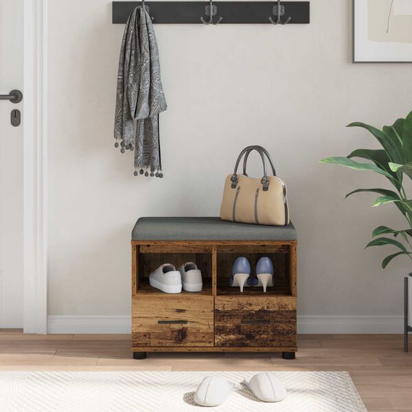 vidaXL Hallb&aelig;nk med pude med skuffe Gammelt tr&aelig; 60 x 38 x 46 cm