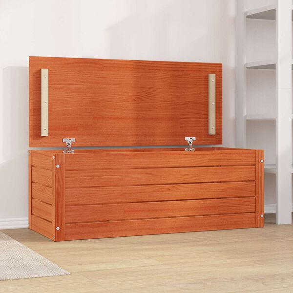 vidaXL Opbevaringskasse Voks brun 89 x 36,5 x 33 cm Massiv fyrretr&aelig;