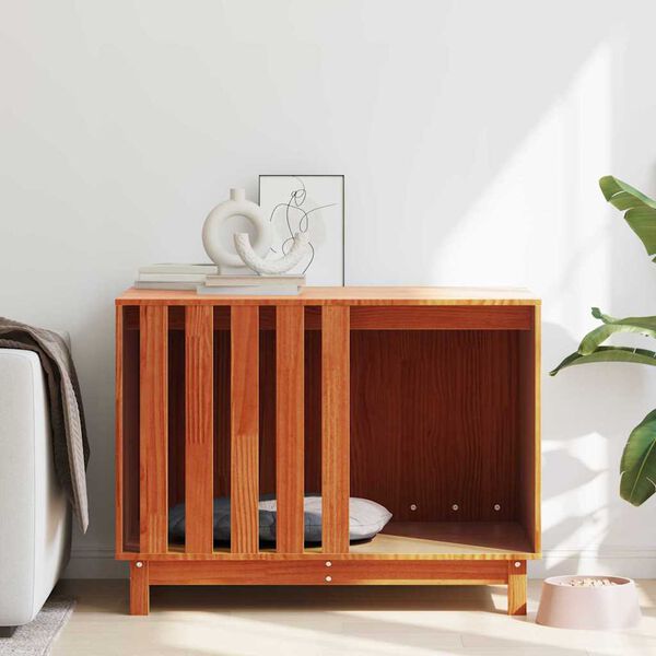 vidaXL Hundehus Voks brun 90 x 60 x 67 cm Massiv fyrretr&aelig;