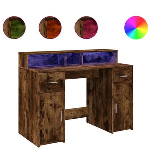 vidaXL skrivebord med LED-lys 120x55x91 cm konstrueret tr&aelig; r&oslash;get eg