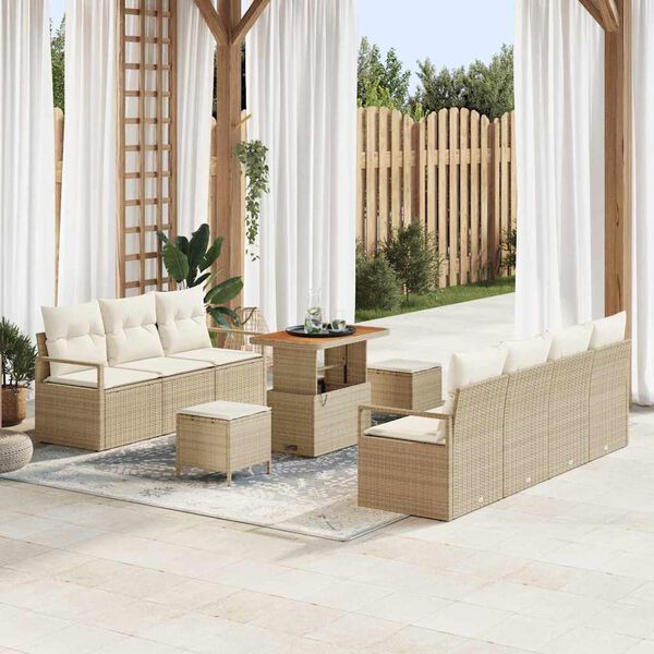 vidaXL Havesofa S&aelig;t med pude 10 pcs Beige polyrattan