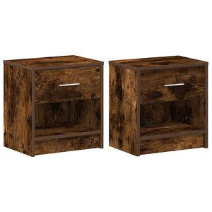 vidaXL sengeborde 2 stk. med skuffe r&oslash;get egetr&aelig;sfarve 39x28x41 cm