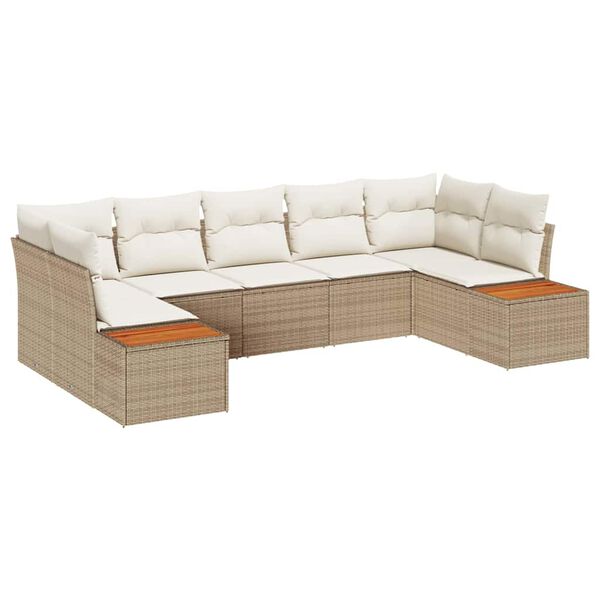 vidaXL Havesofa S&aelig;t med pude 7 pcs Beige og creme Polyrattan