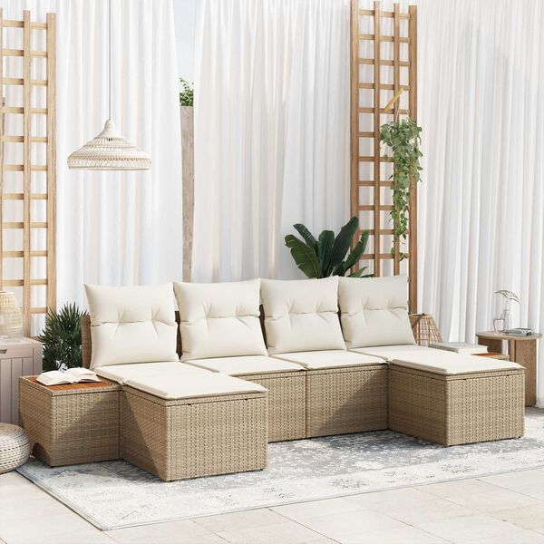 vidaXL Havesofa S&aelig;t med pude 6 pcs Beige og creme Poly Rattan