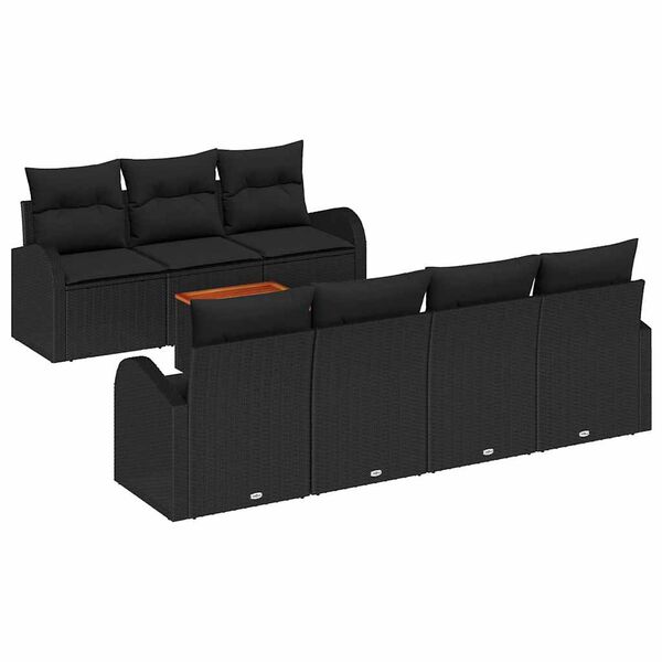 vidaXL Havesofa S&aelig;t med pude 8 pcs Sort polyrattan