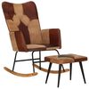 vidaXL gyngestol med fodskammel &aelig;gte l&aelig;der og kanvas brun
