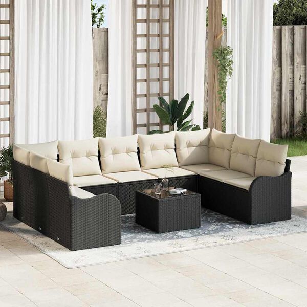 vidaXL Havesofa S&aelig;t 10 pcs Sort polyrattan