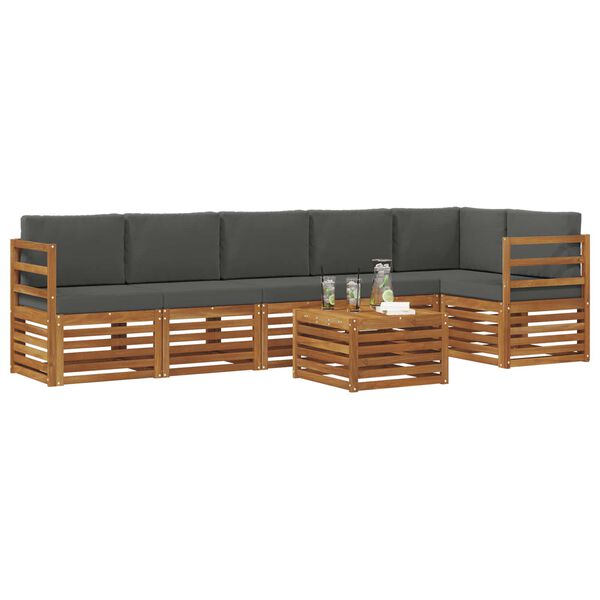 vidaXL Sofas&aelig;t med pude 7 pcs Naturlig og Antracit Massivt Akacietr&aelig;